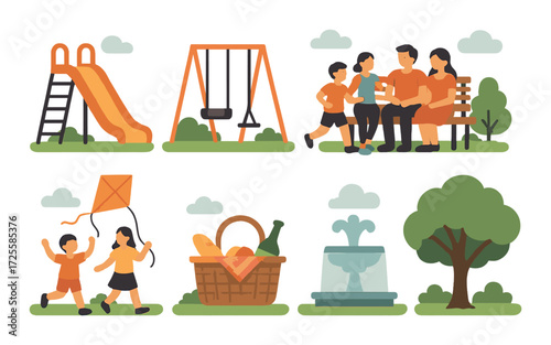 Family enjoying picnic and outdoor activities in the park