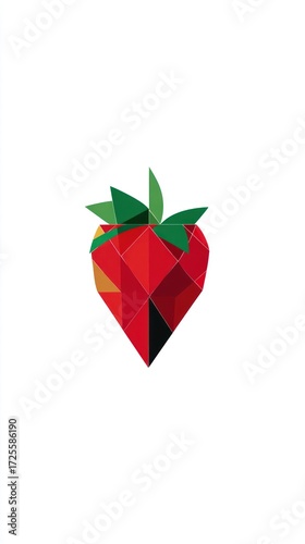 Free Download Red strawberry, polygon design,  leaves - GFXLoad