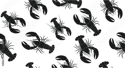 High contrast vector illustration of repeating lobster graphics for seamless pattern design