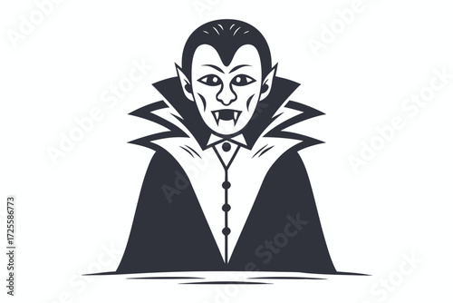 art shows a darkhaired vampire with fangs wearing a frilly collar and cravat