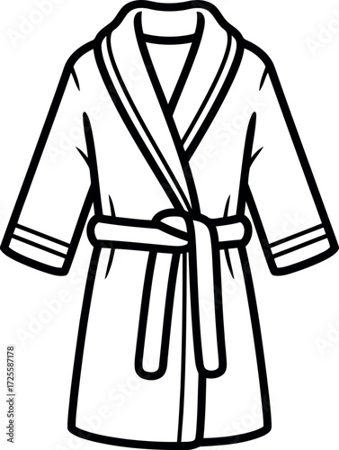 Simple line drawing of a classic bathrobe with belt for loungewear and comfort vector