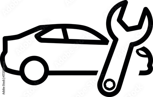 Car repair service symbol featuring wrench and automobile outline for automotive industry vector