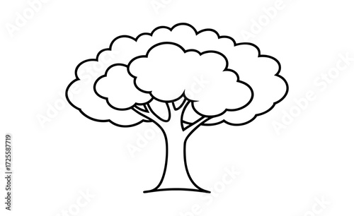 Simple Tree Outline Drawing with Rounded Crown for Coloring or Design Projects on white background