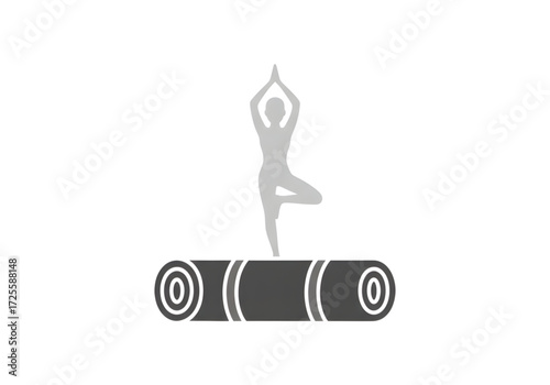 Minimal icon of a yoga mat with pose — white background, no shadow PNG