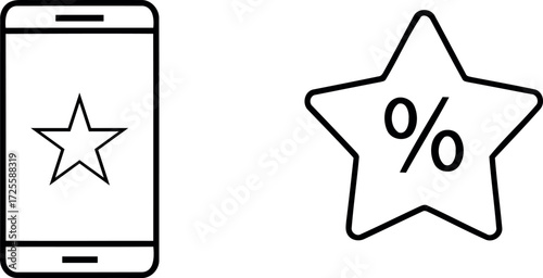 Mobile phone with star icon and star with percentage sign symbols for online shopping and deals vector