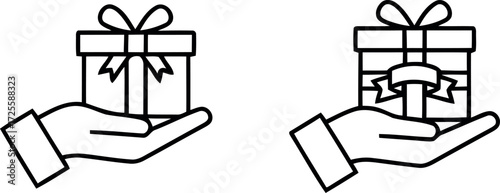 Gift boxes held by hands offering presents giving and receiving celebration symbol vector