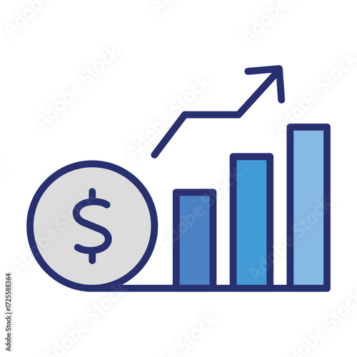 Dollar coin beside a growing bar chart Ideal for finance and investment concepts visuals, showing success or growth. A dollar coin and growing bar chart symbolize financial progress. 