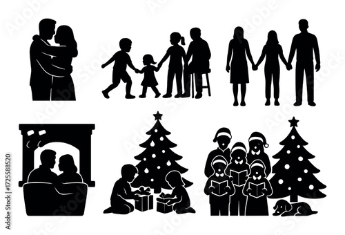 Silhouettes of families celebrating holiday traditions and togetherness