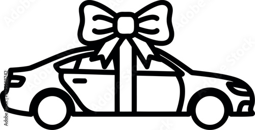 Gift car silhouette with bow icon for surprise present celebration occasion vector