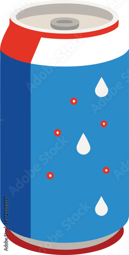 Vector art of refreshing soda can, a cool and fizzy beverage, perfect for quenching thirst, with condensation droplets, a refreshing treat