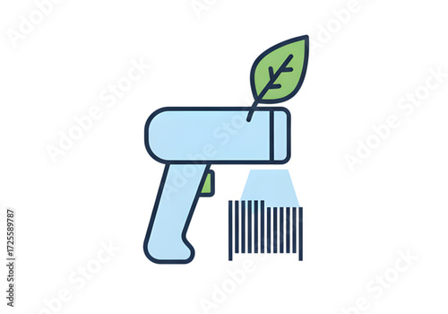 Minimal icon of a barcode scanner with leaf — white background, no shadow PNG
