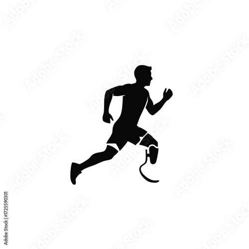 Dynamic silhouette of an athlete in motion, showcasing determination and strength with a prosthetic leg.