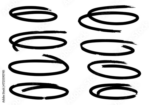 Collection of Hand-Drawn Oval Shapes and Scribbles in Black on White Background, Perfect for Highlighting or Decorative Elements