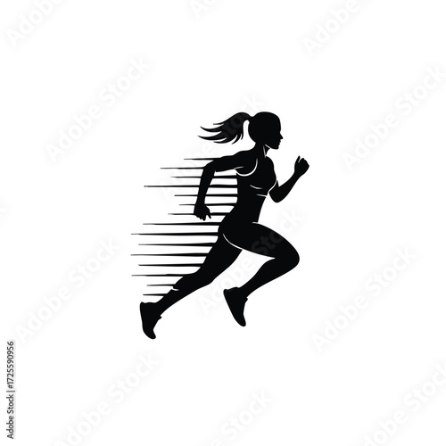 Dynamic silhouette of a female runner in motion, showcasing speed and athleticism through stylized lines.