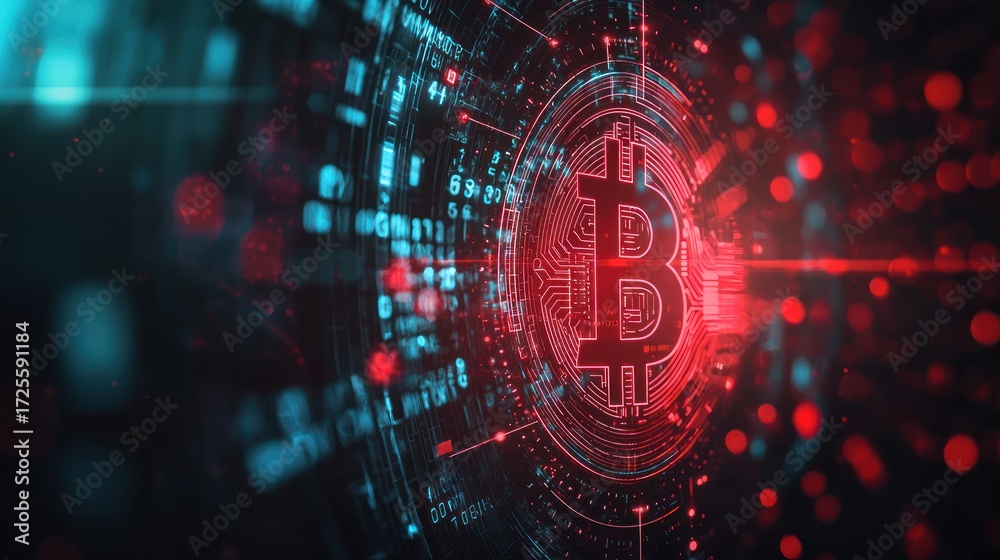 Obraz premium Digital bitcoin symbol network