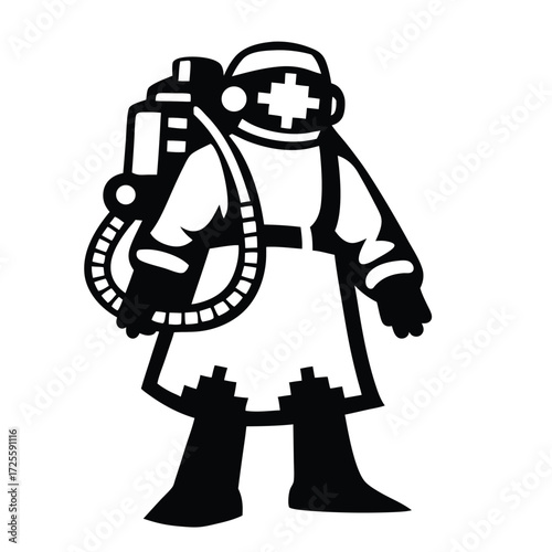 Black silhouette of an astronaut figure with a suit and oxygen tank stands boldly