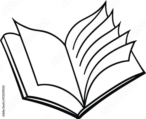 Vector art of open book with turning pages, this simple yet elegant design captures the essence of knowledge and learning, perfect for various creative projects