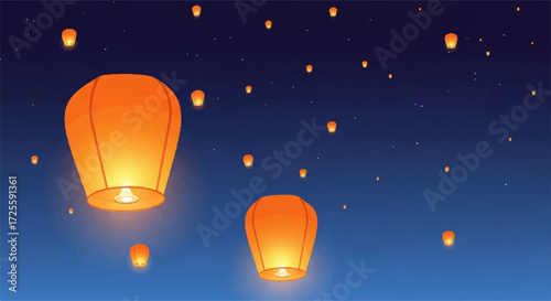 Night Sky with Floating Lanterns Plenty of Copy Space for Your Design
