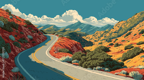 Winding road. Journey traffic curved highway. Road to horizon in perspective. Winding asphalt empty line isolated vector illustration