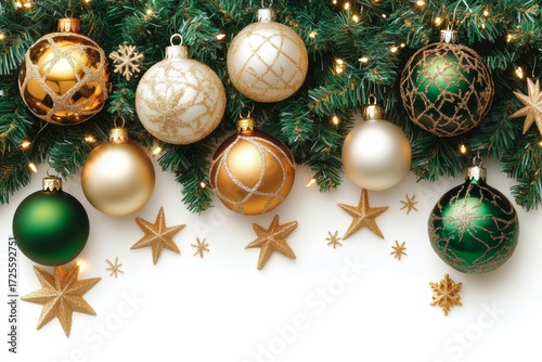 Wallpaper Mural Festive Ornaments and Decorations: A charming assortment of holiday ornaments, including classic balls, metallic stars and festive garland arranged with a joyful, vibrant, and celebratory essence.  Torontodigital.ca