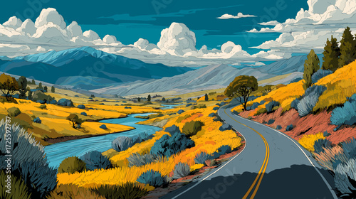 Winding road. Journey traffic curved highway. Road to horizon in perspective. Winding asphalt empty line isolated vector illustration