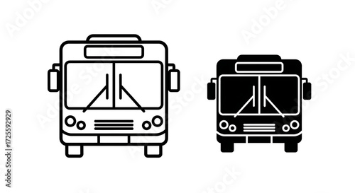 Two bus icons, one outlined and one solid black, isolated on white background
