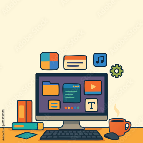 Modern Coding Workspace – Developer Desk Setup with Computer, Laptop, and Programming Screens