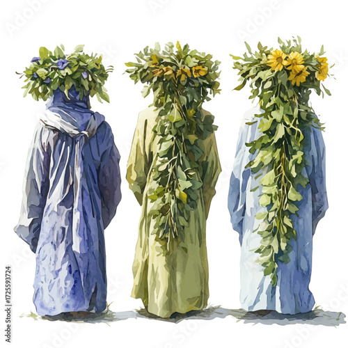 Slovenian Traditional Parade, watercolor clipart vector, isolated on a white background.