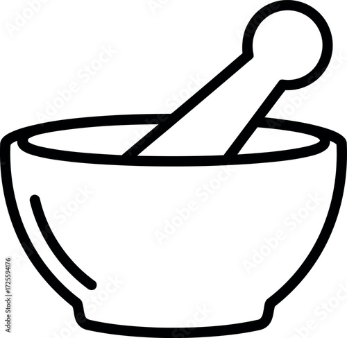 Simple outline of a mortar and pestle icon for healthcare and culinary applications vector