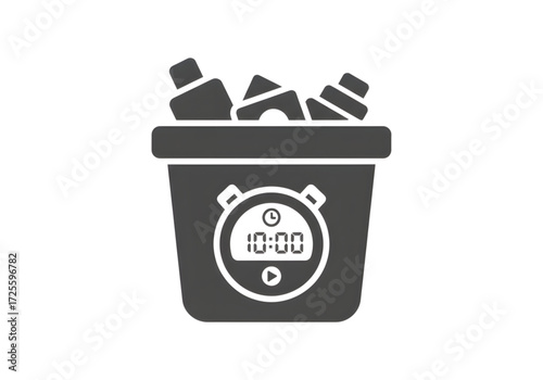  Minimal icon of a toy bin with timer — white background, no shadow PNG