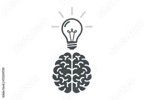 Minimal icon of a brain with lightbulb — no background, no shadow PNG