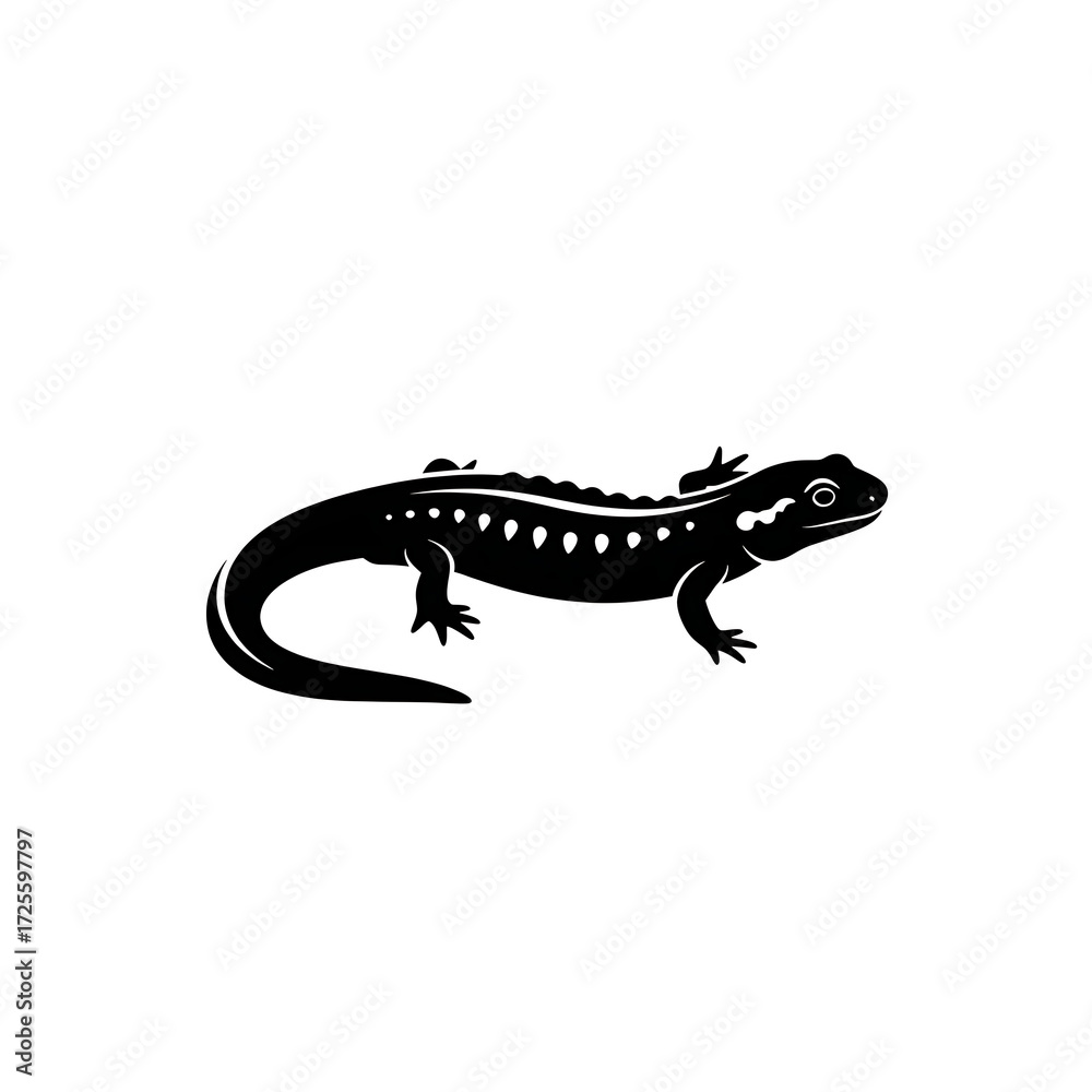 Naklejka premium Black silhouette of a newt with white spots, isolated on white background
