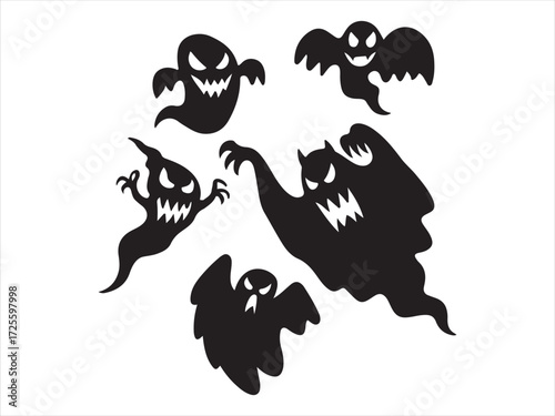 Spooky Ghost Silhouettes vector icon set