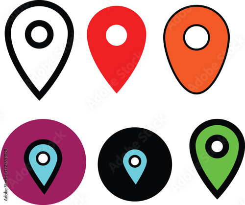 Colorful set of map pointer icons for navigation and location marking