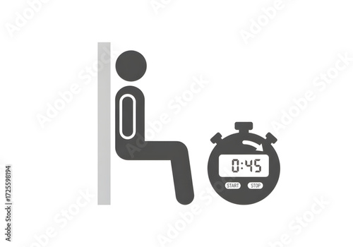 Minimal icon of a wall-sit timer — no background, no shadow PNG