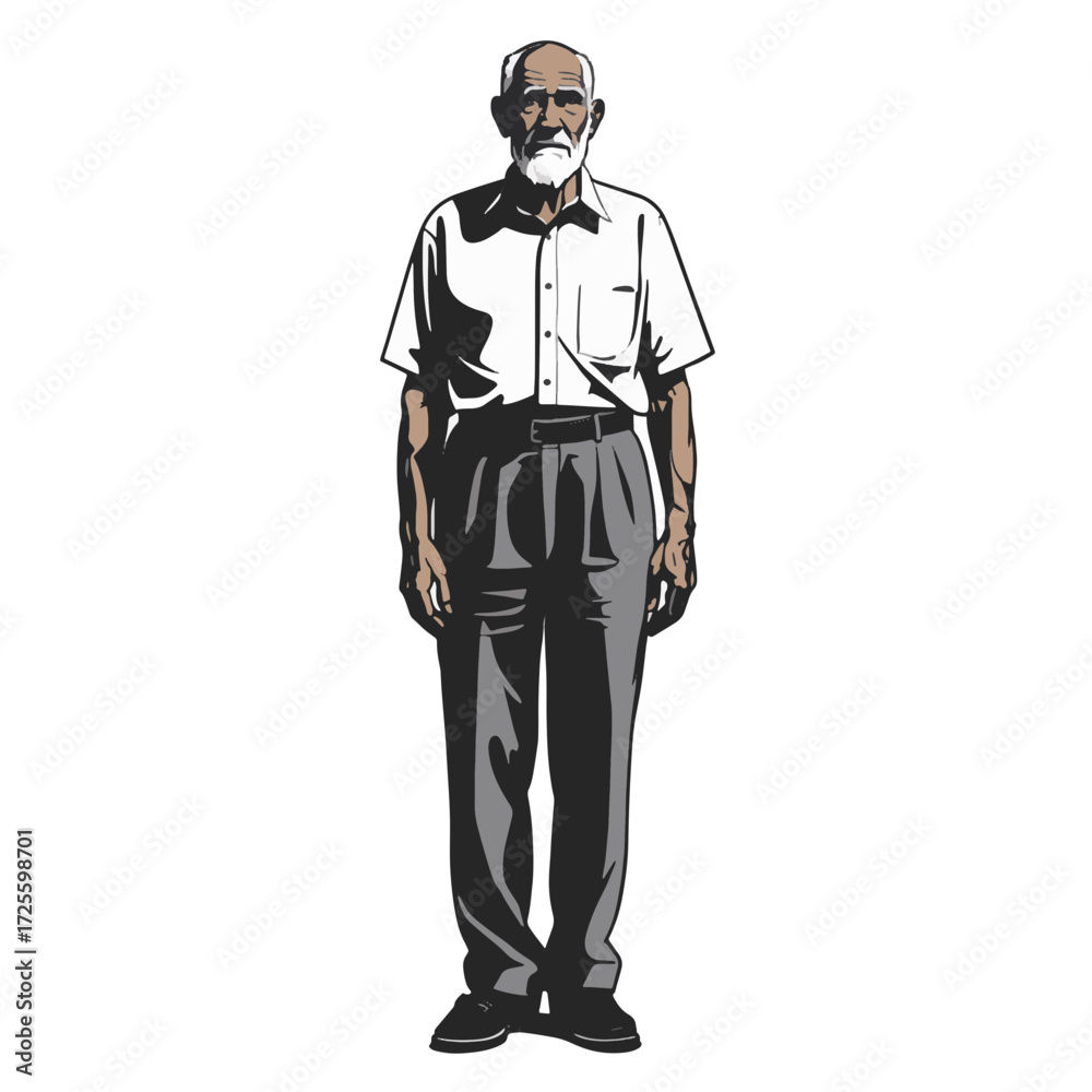 Obraz premium Elderly man with gray beard stands confidently in casual clothing indoors