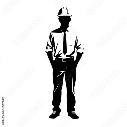 Construction worker stands confidently with tools in hand at a job site during daylight