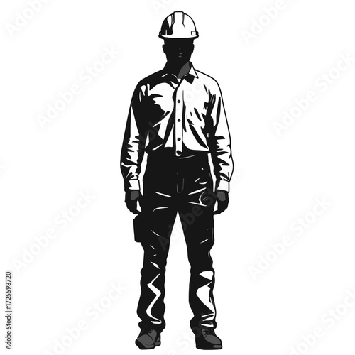 Construction worker stands confidently with tools in hand at a job site during daylight
