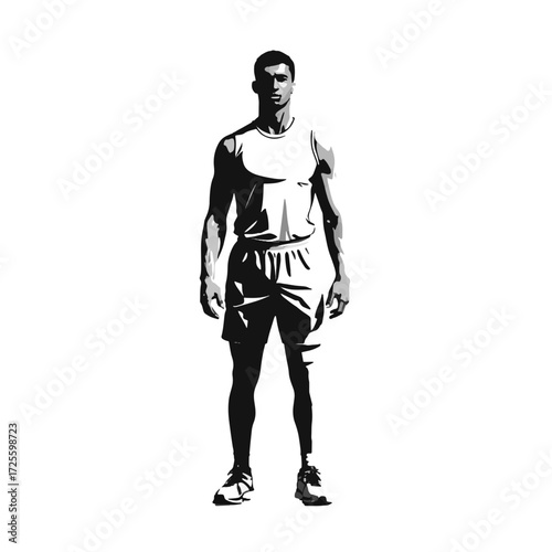 Athlete standing confidently in sportswear before competition in a minimalist setting