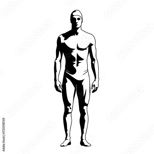 Swimmer preparing for competition in sleek swimwear, exhibiting focus and determination