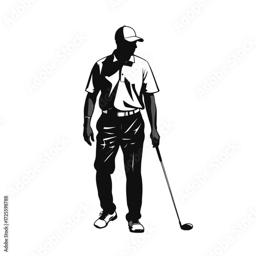 Golfer preparing for a swing during a sunny day on the golf course in summer