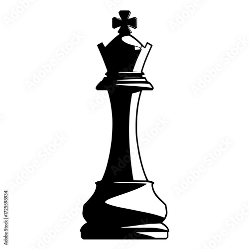 King chess piece in black silhouette on a white background, representing strategy and competition in a classic game of chess