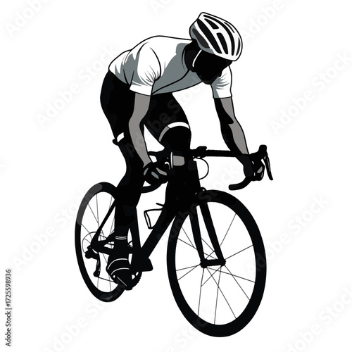 Cyclist riding on a fast-paced road during daytime with focus and determination