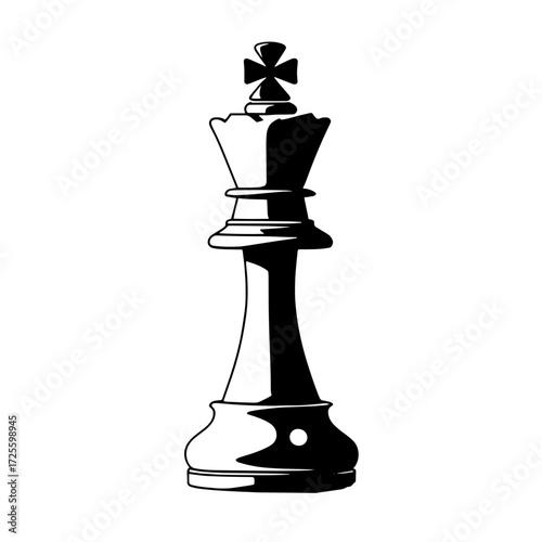 King chess piece in black silhouette on a white background, representing strategy and competition in a classic game of chess