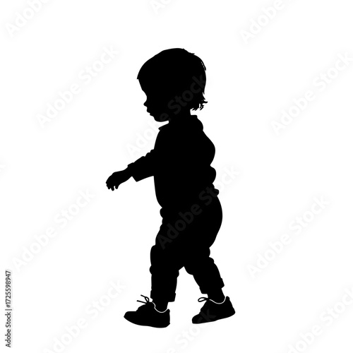 Boy standing alone with a contemplative expression in a minimalist style and monochrome colors