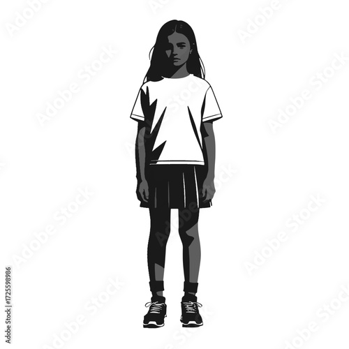 Young girl in casual outfit standing confidently on a plain background showing her unique style and personality