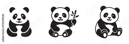 Panda silhouettes, panda icon silhouette set, cute animal vector, funny panda cartoon vector,  vector illustration EPS 10.