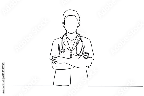 Minimalist line art of a doctor with arms crossed