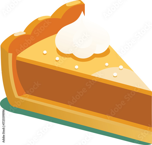 Vector art of a slice of pumpkin pie with whipped cream, a delicious dessert perfect for thanksgiving or any special occasion, showcasing the rich flavor