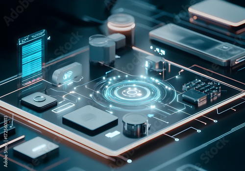 Wallpaper Mural A sleek digital interface depicting a cloud network, connecting various devices to illustrate seamless serverless interactions. Torontodigital.ca